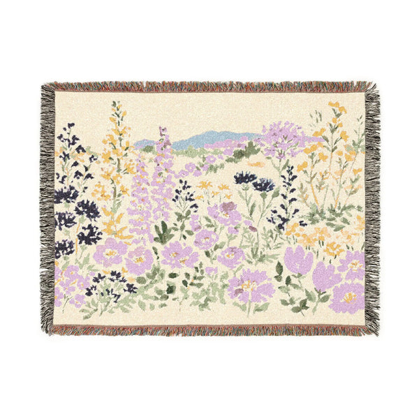 Pastel Wildflower Scene Woven Blanket