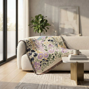 Pastel Wildflower Scene Woven Blanket