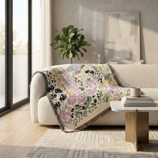 Pastel Wildflower Scene Woven Blanket
