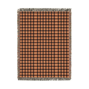 Orange Black Plaid Woven Blanket