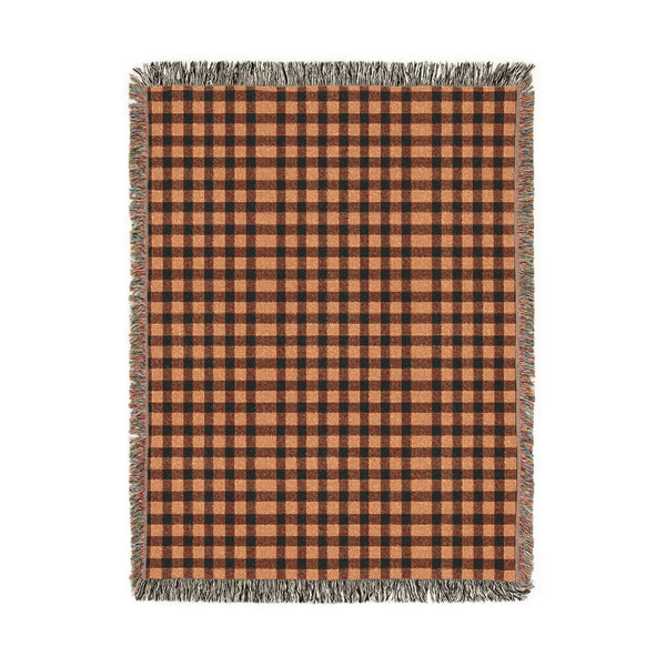Orange Black Plaid Woven Blanket