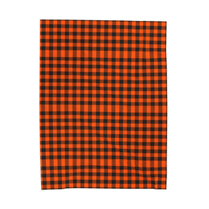Orange Black Plaid Woven Blanket