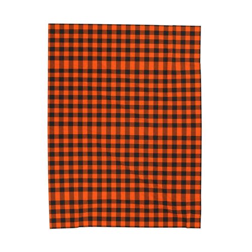Orange Black Plaid Woven Blanket