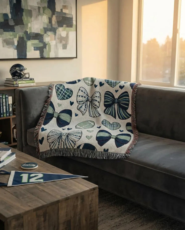 Emerald Blue Seattle Football Woven Blanket