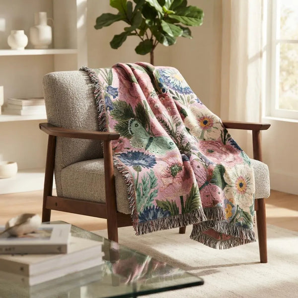 Pastel Wildflower Butterfly Woven Blanket