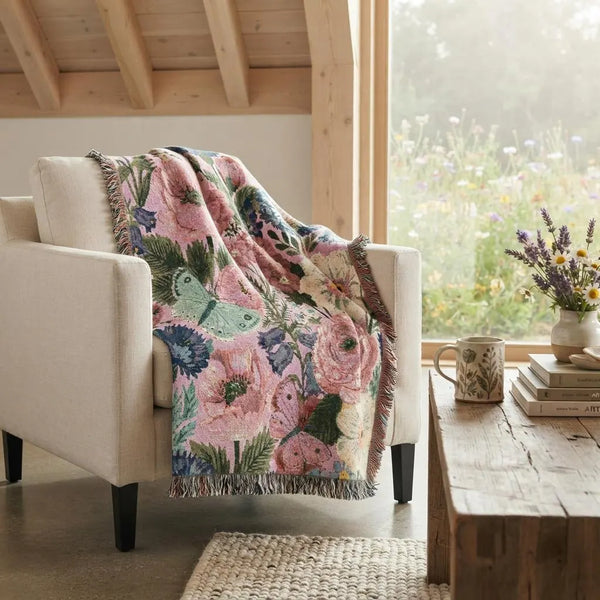 Pastel Wildflower Butterfly Woven Blanket