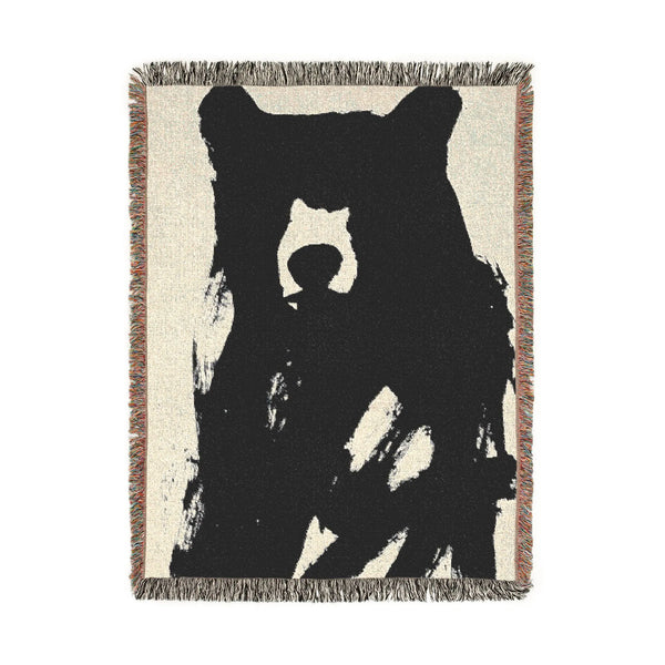 Black Bear Woven Blanket Rustic Cabin Throw