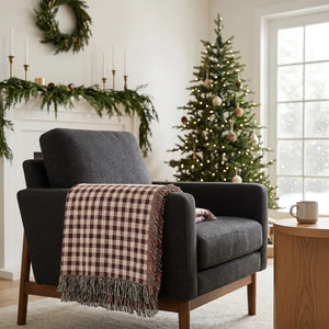 Christmas Plaid Woven Blanket Burgandy Forest Green