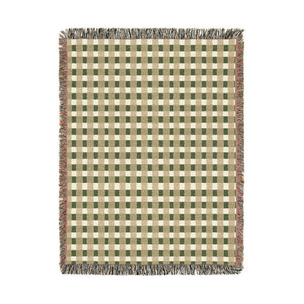 Olive Green Camel Plaid Woven Blanket Cozy