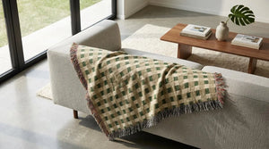 Olive Green Camel Plaid Woven Blanket Cozy