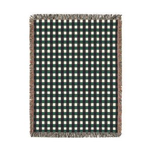 Forest Green Black Plaid Woven Blanket