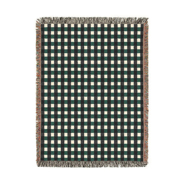 Forest Green Black Plaid Woven Blanket