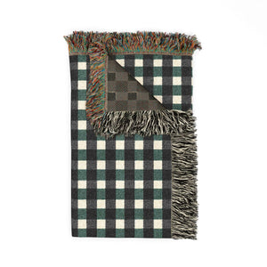 Forest Green Black Plaid Woven Blanket