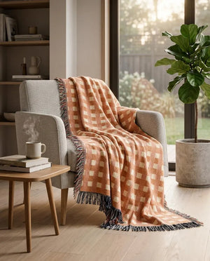 Burnt Orange Cream Plaid Woven Blanket