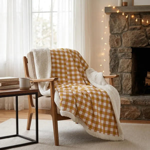 Burnt Orange Cream Plaid Woven Blanket