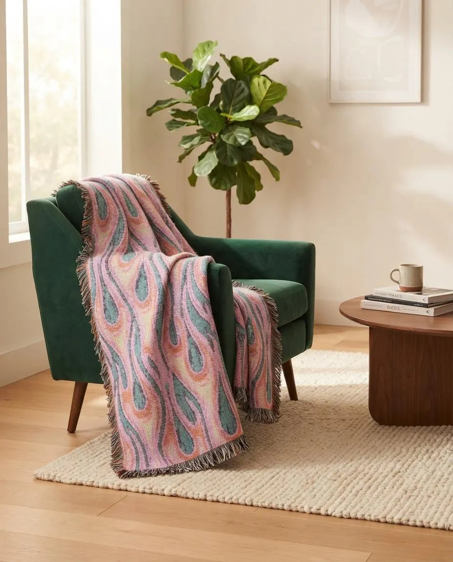 Colorful Fire Woven Blanket Pink Blue