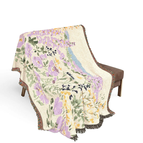 Pastel Wildflower Scene Woven Blanket