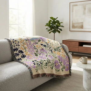 Pastel Wildflower Scene Woven Blanket