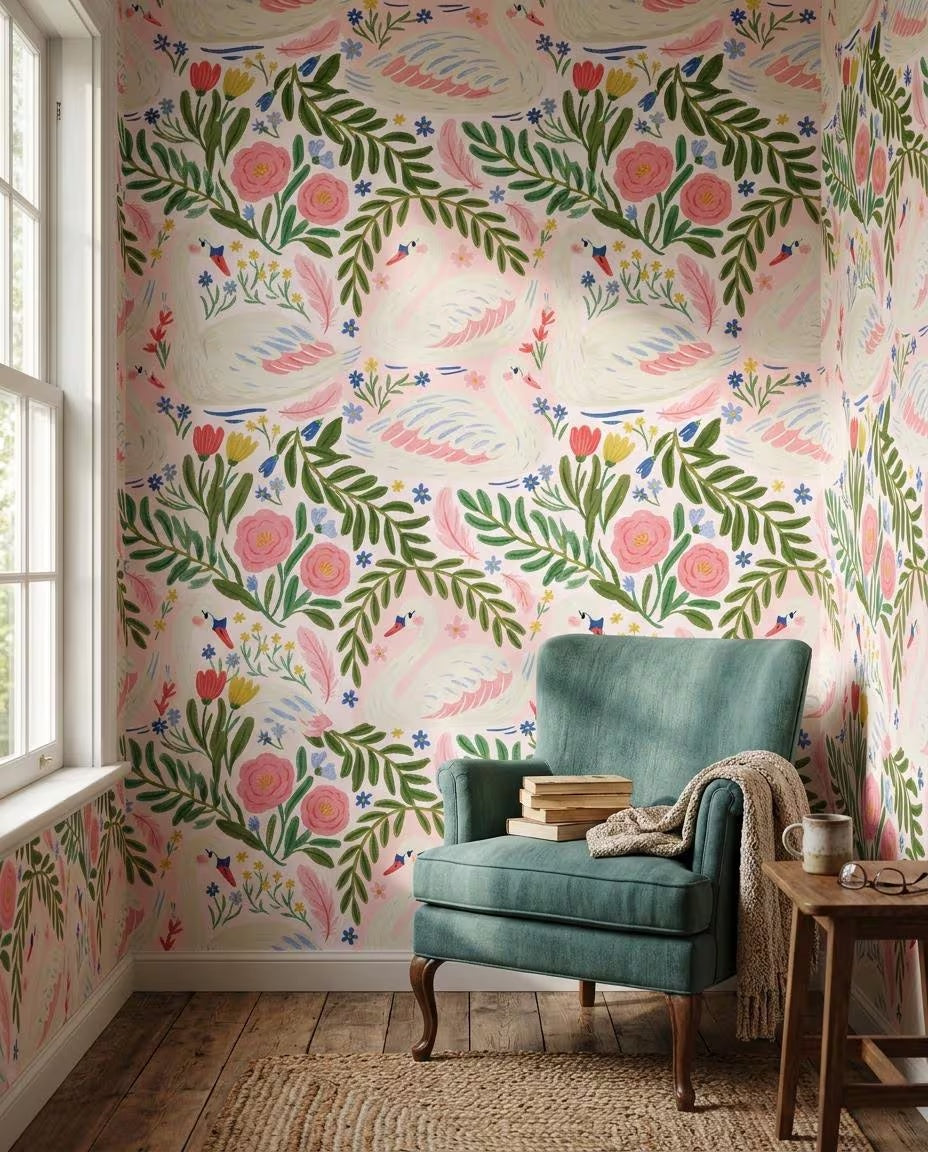 Colorful Swan Garden Wallpaper