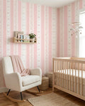 Pink Vintage Floral Stripe Wallpaper