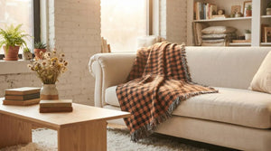 Orange Black Plaid Woven Blanket