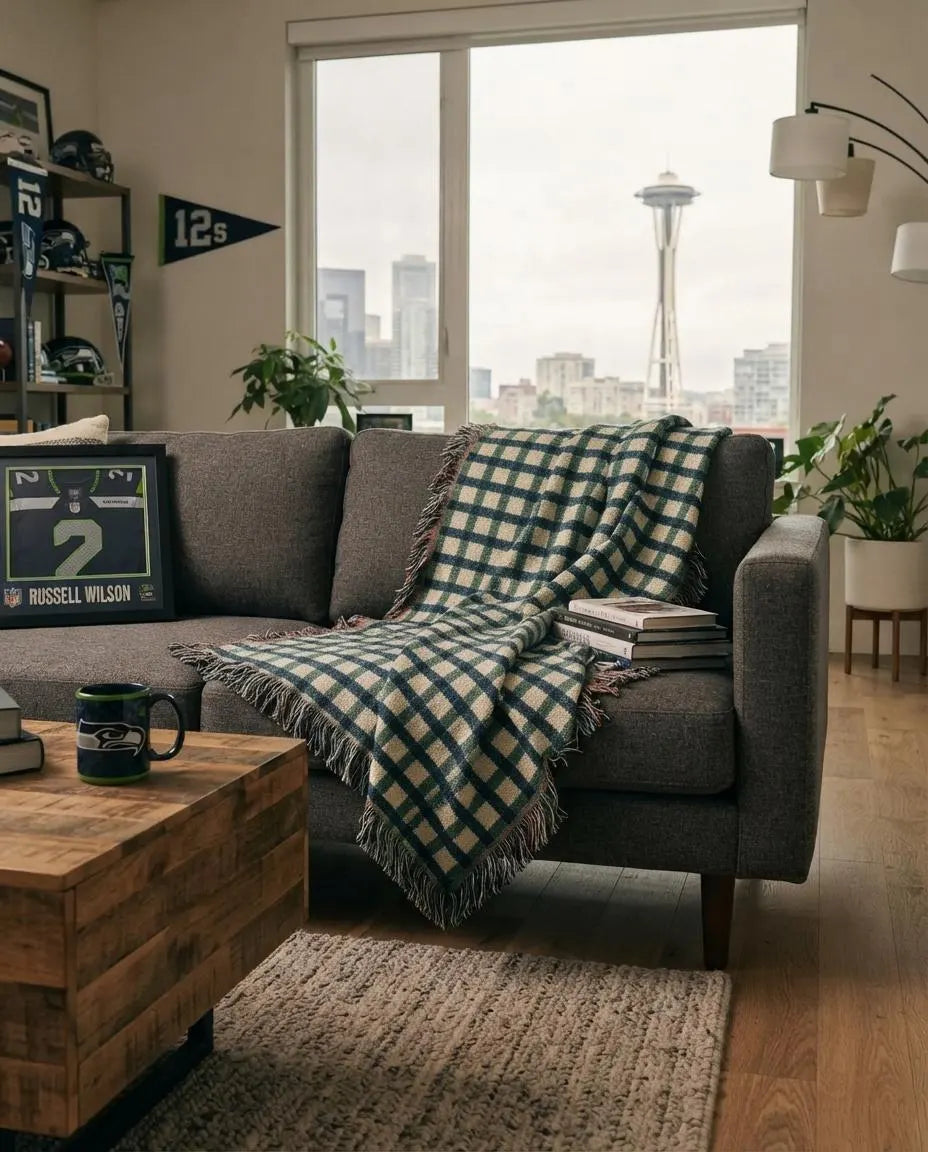 Seattle Football Gingham Woven Blanket