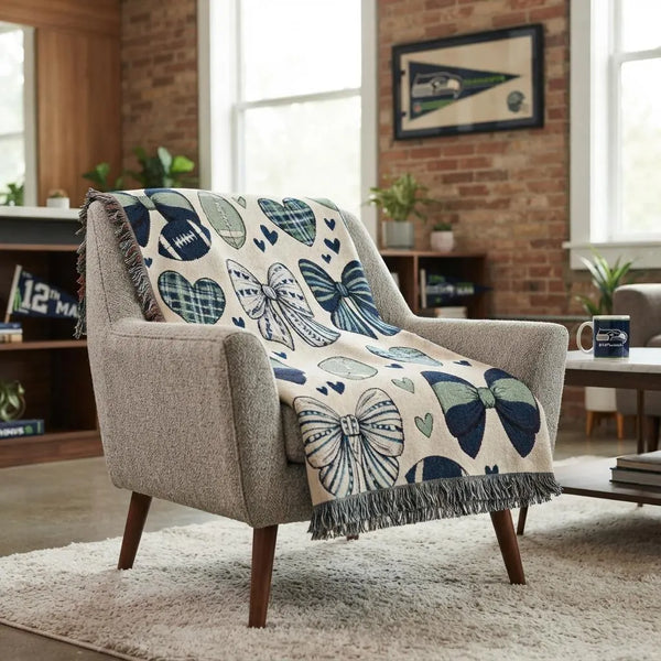 Emerald Blue Seattle Football Woven Blanket