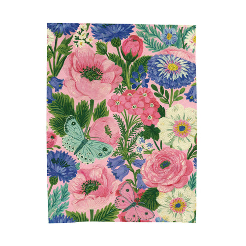 Pastel Wildflower Butterfly Woven Blanket