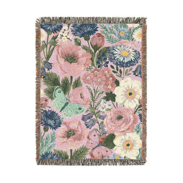 Pastel Wildflower Butterfly Woven Blanket