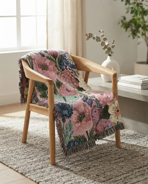 Pastel Wildflower Butterfly Woven Blanket