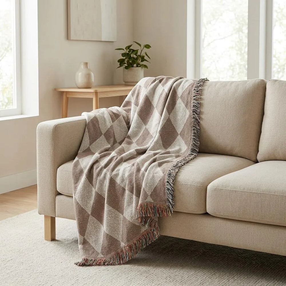 Brown Diamond Pattern Woven Blanket