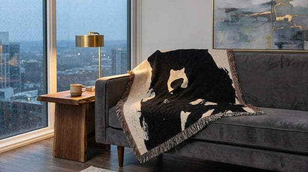 Black Bear Woven Blanket Rustic Cabin Throw