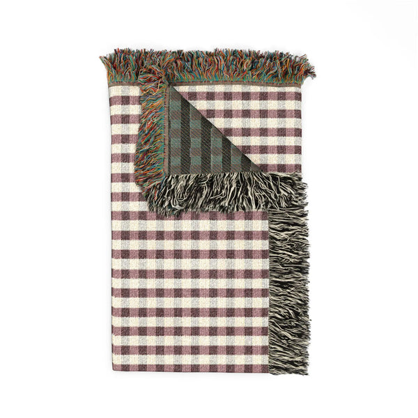 Christmas Plaid Woven Blanket Burgandy Forest Green