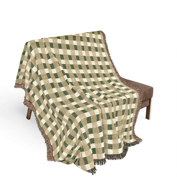 Olive Green Camel Plaid Woven Blanket Cozy