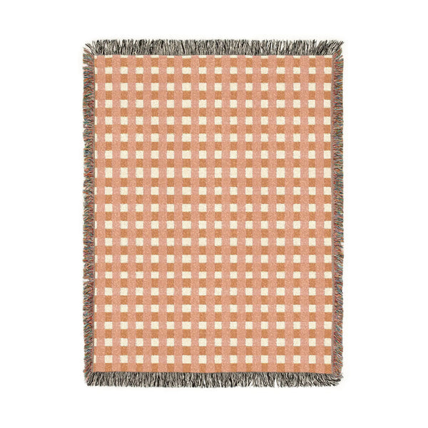 Burnt Orange Cream Plaid Woven Blanket