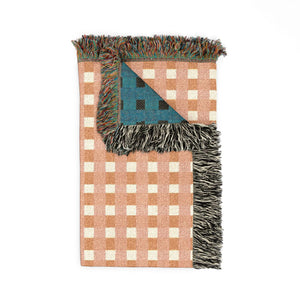 Burnt Orange Cream Plaid Woven Blanket