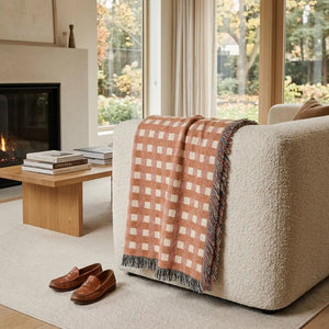 Burnt Orange Cream Plaid Woven Blanket