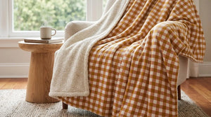 Burnt Orange Cream Plaid Woven Blanket