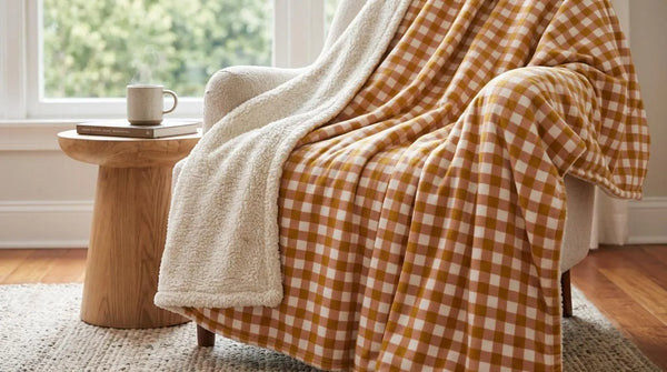 Burnt Orange Cream Plaid Woven Blanket