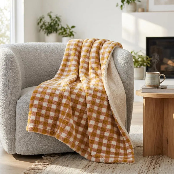 Burnt Orange Cream Plaid Woven Blanket