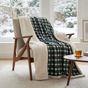 Forest Green Black Plaid Woven Blanket