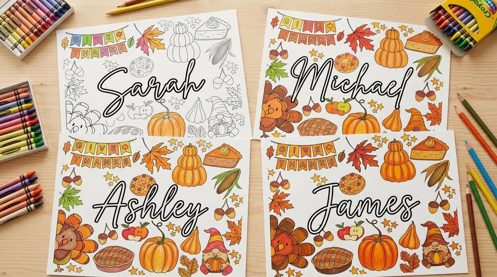 Personalized Thanksgiving Coloring Placemat | Editable Canva Template