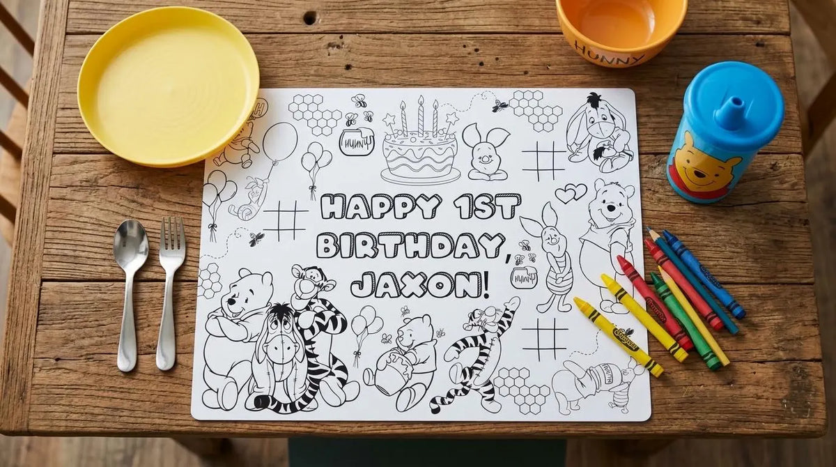 Pooh Birthday Coloring Placemat | Editable Canva Template