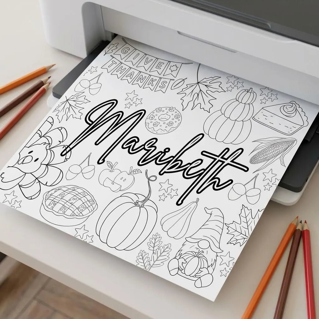 Personalized Thanksgiving Coloring Placemat | Editable Canva Template
