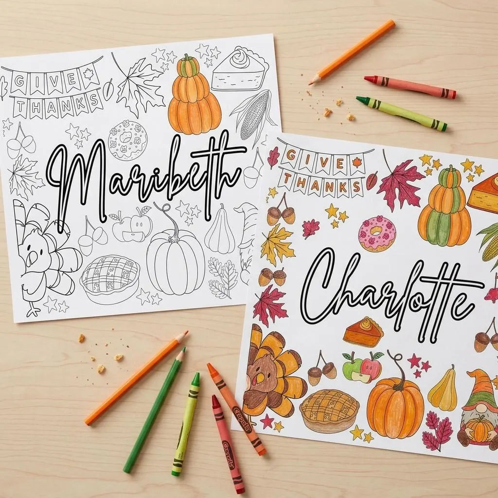 Personalized Thanksgiving Coloring Placemat | Editable Canva Template