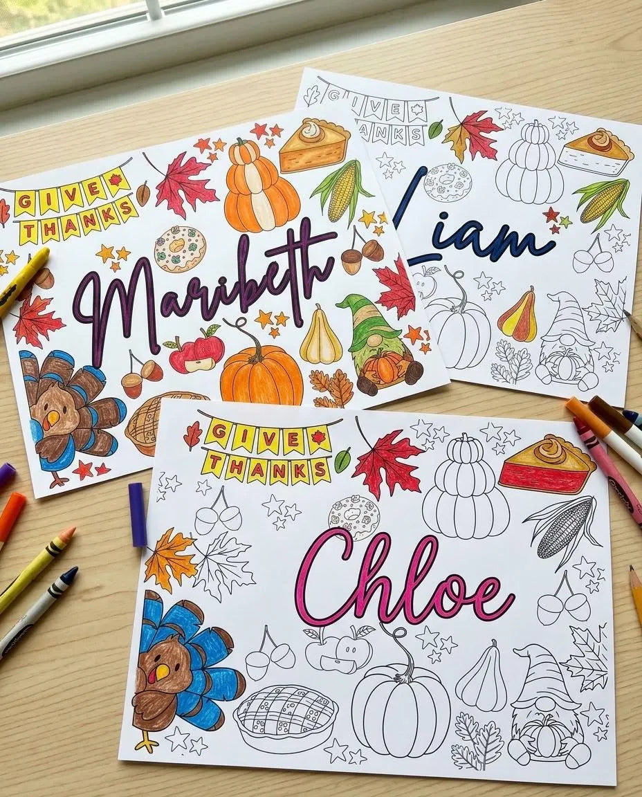 Personalized Thanksgiving Coloring Placemat | Editable Canva Template