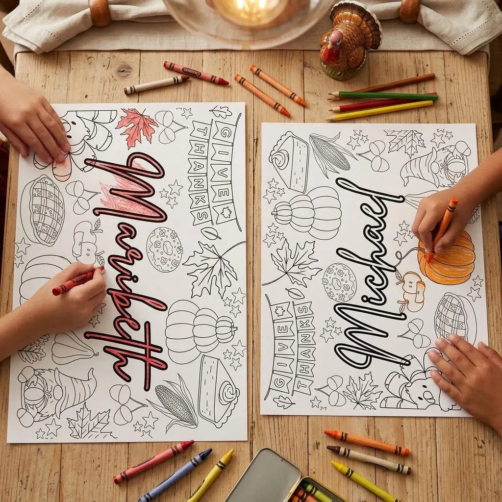 Personalized Thanksgiving Coloring Placemat | Editable Canva Template