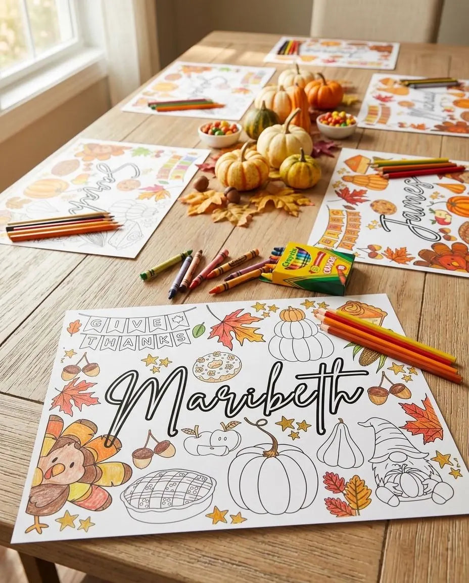 Personalized Thanksgiving Coloring Placemat | Editable Canva Template