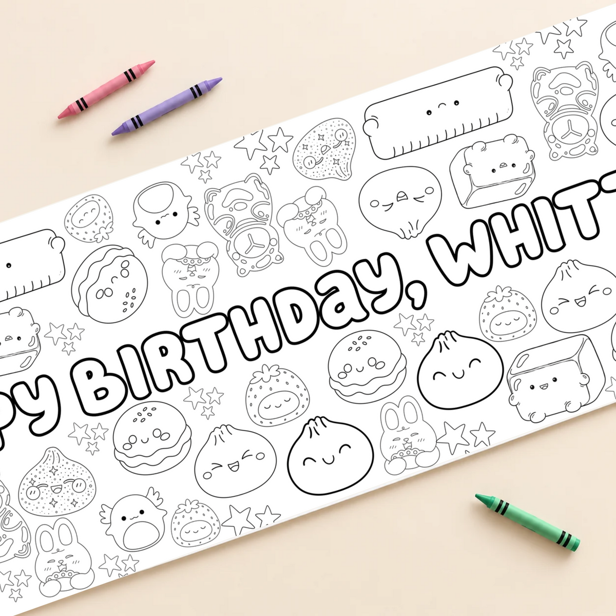 Personalized Cute Food Birthday Coloring Banner — close-up mockup