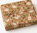Strawberry Picnic Geese Kraft Gift Wrap on a wrapped kraft gift tied with natural twine on white